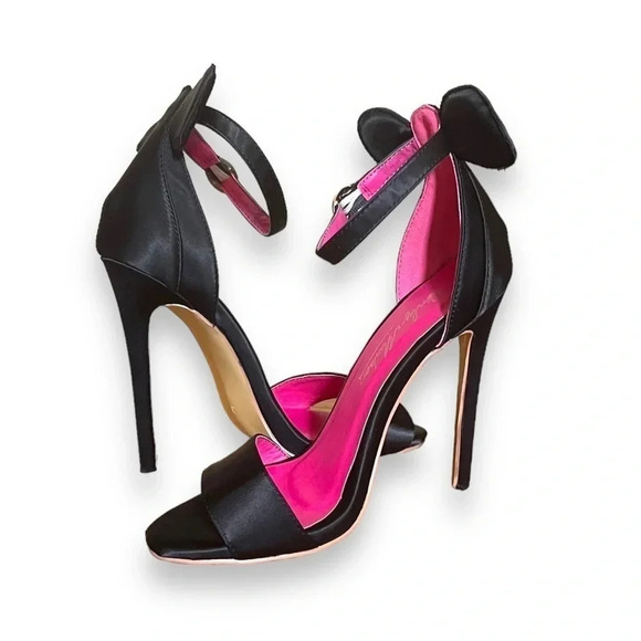 NEW Only Maker Bow Mouse Ears Satin Black Pink Stiletto Heels Size 37 (US 6.5) - Picture 4 of 11